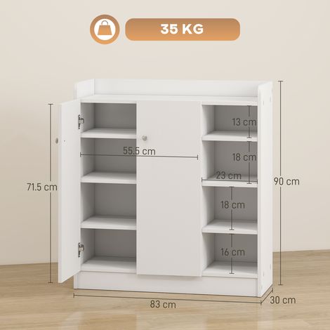 Platzsparender, moderner Schuhschrank aus Holz in Weiß für 12 Paar Schuhe, 4 offene Fächer, 83 x 30 x 90 cm, Weiß