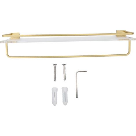 Étagère murale de 50 cm avec crochets porte-serviettes, base en acrylique, tige en aluminium, grande capacité de rangement pour salle de bain et douche. (1/5)