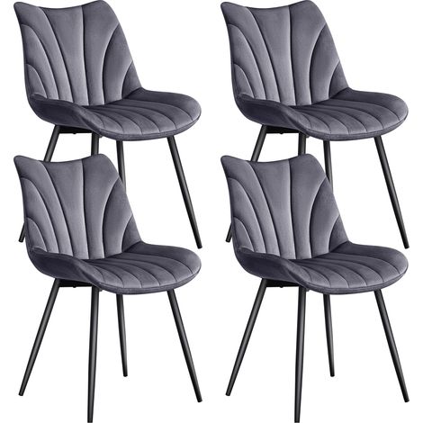 Yaheetech Lot de 4 Chaises de Salle à Manger avec Dossier, Chaise Cuisine Rétro, Assise en Velours et Pieds en Métal, Capacité 136kg, pour Salon, Chambre, Salle à Manger, Cuisine, Gris Foncé