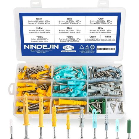 Kit de 482 chevilles et vis auto-perforantes en acier inoxydable, assortiment de tailles et couleurs (1/5)