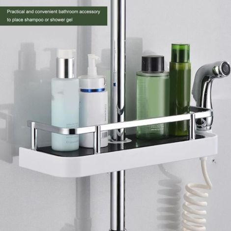 (White)Hanging Shower Shelf - White - ABS - Chrome (1/4)