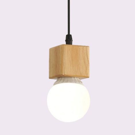 Lustre de plafond géométrique en bois, ampoule E27, idéal pour restaurant, salon, bureau ou café.