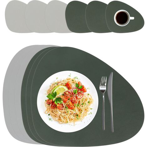 Tischsets und Untersetzer aus Kunstleder, wendbar, 6er-Pack