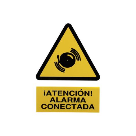 Señal de alarma conectada en poliestireno 1,5 mm, tamaño 297 x 210 mm, adhesiva.