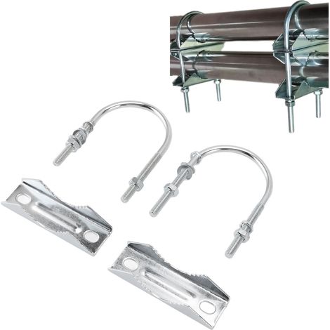 Mastklemme (Antenne/Sonnenschirm) Doppelantennenmastklemmen-Set, V-förmiger Backenblock aus Eisen mit U-Bügeln, 16 Zubehörteile, Antennenrohrklemmen-Backenblöcke, Mast-zu-Mast-Montagehalterungs-Set (1/5)