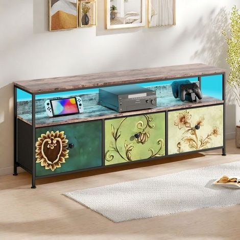 TV-Möbel - TANANT - Moderner Buffet - 3 Schubladen - Einstellbare LED-Beleuchtung - Metallrahmen