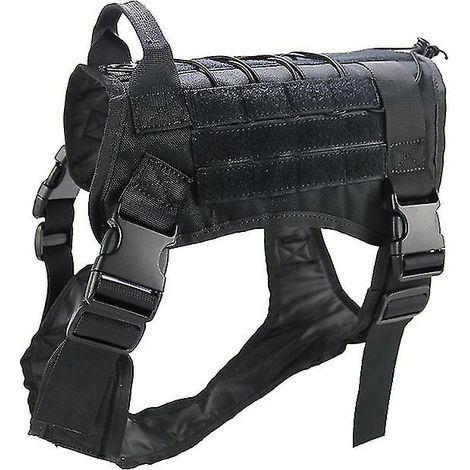 Harnais tactique en nylon pour chien avec poignée réglable et gilet d'entraînement pour chien de travail (M) Noir (1/5)