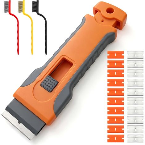 Kindfiber OÜ-Grattoir Plaque Vitrocéramique et Induction, Grattoir à Lame, avec 10 Lames Métalliques, 10 Lames en Plastique et 3 Brosses Métalliques (1/5)