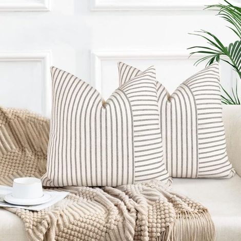 Lot de 2 housses de coussin 45x45cm Housses de coussin déco Boho gris (1/4)