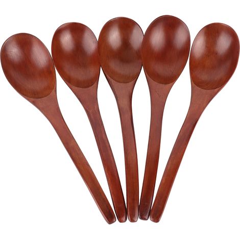 Lot de 5 cuillères à soupe en bois avec manche incurvé, cuillère à riz multifonctionnelle pour la cuisine (couleur peinte) (1/5)
