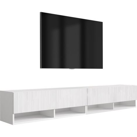 Meuble TV (2 x 100 cm), façades rainurées, blanc mat, 200 × 32 × 33,6 cm (1/5)