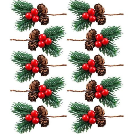XEPHO Lot de 10 pics artificiels en forme de branches de baies rouges pour sapin de Noël, décoration de mariage, pommes de pin en PVC, 6X9CM