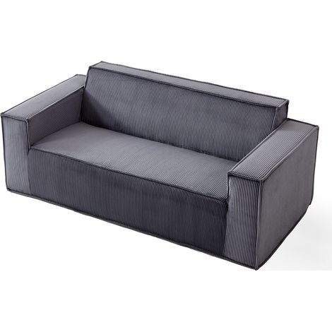 Canapé moderne en velours côtelé, canapé 2 places confortable avec assise profonde, sans pieds, pour salon, appartement, bureau et maison – Gris (1/5)