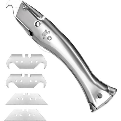 Couteau à Crochet avec Lame, Trapézoïdale et Petite à Crochet, Cutter Professionnel en Alliage d'Aluminium, pour la Découpe de Revêtements de Sol en PVC (1/5)