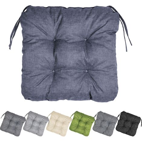 Garronda Coussin de Chaise Extérieur Imperméable 40x40 cm Carré Galette de Chaise Épais Coussin Chaise Jardin Résistant UV Terrasse Balcon Cuisine Salle à Manger avec Cordons GD-0221 Bleu marine (1/5)
