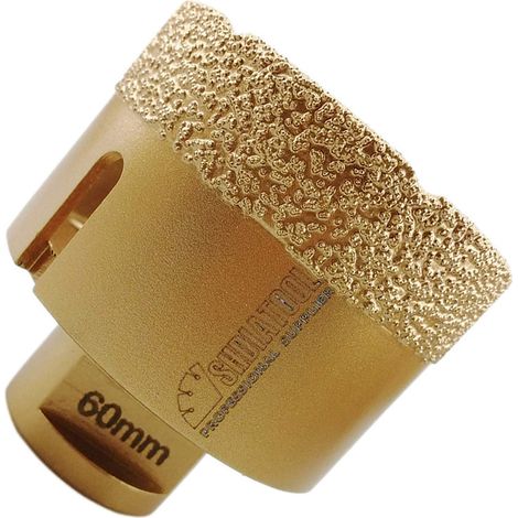 Foret diamanté pour carrelage avec filetage M14 - Pour porcelaine, carrelage, granit, marbre, perçage à sec - Diamètre : 60 mm - Hauteur du diamant : 15 mm (1/5)
