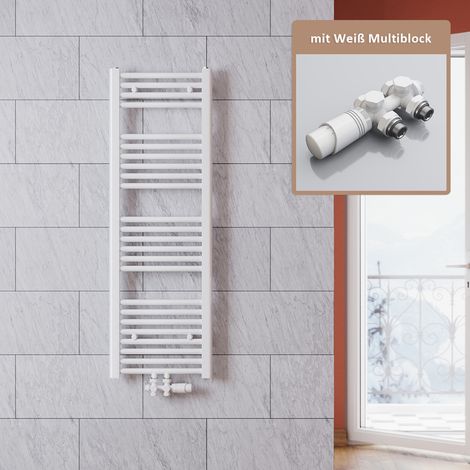 SONNI Sèche-serviettes Salle de bain 1200x400mm Radiateur de salle de bain Blanc Radiateur tête thermostatique,avec vanne (1/5)