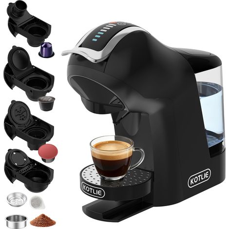 Machine à café à capsules, multi-capsules pour Café moulu et dosettes ESE (44 mm), 3 températures d'extraction, 19 Bars (noir) (1/5)