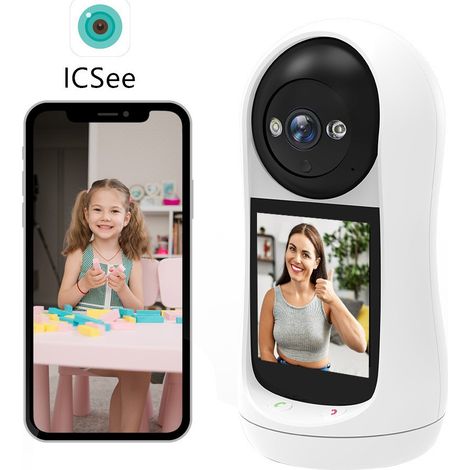 Caméra, babyphone, moniteur pour personnes âgées, vision nocturne haute définition, fonction interphone, résolution 1080p, écran de 2,8 pouces. (1/5)