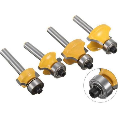Lntyq 4 Stück Holzbearbeitungs-Rundfräser, Hartmetall-Eckenrundungsfräser, Schnittradius 1/2 Zoll, 3/8 Zoll, 1/4 Zoll, 1/8 Zoll Senker, Viertelrundungskantenfräser, Tischlerwerkzeug (1/4)
