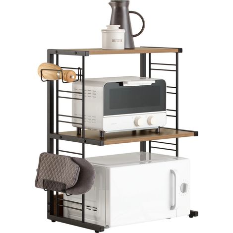 Support de micro-ondes, 2 étagères, supports de bouteilles réglables, Vintage (1/5)