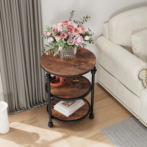 Table d’Appoint Ronde Marron à 3 Niveaux, Style Industriel Vintage (1/5)