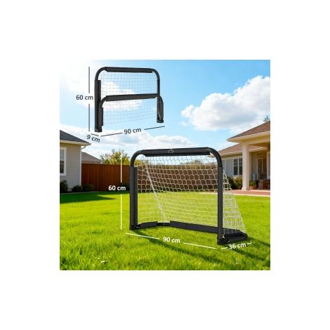 Lot de 2 buts de football noirs pliables avec cadre métallique et rangement facile pour jardin, cour et plein air (1/5)