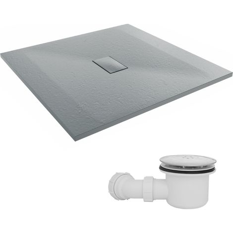 NRG 1000 x 1000mm SMC Anthracite Square Slate Effect Bathroom Shower Tray & Fluidmaster Fast Flow Waste Trap (1/5)