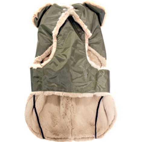 Cappotto impermeabile con ecopelliccia modello Greyhound Green per cani: 60 cm