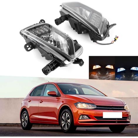 Feux de jour à LED 12V pour pare-chocs avant, clignotants jaunes, feux antibrouillard, étanches, adaptés aux Volkswagen Polo 2018 et 2019 (surpoids et surdimensionnées). (1/5)