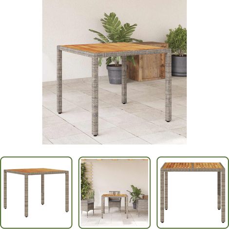 vidaXL Poly Rattan - Gartentisch mit Akazienholz-Platte Grau 90x90x75 cm Poly Rattan (1/5)