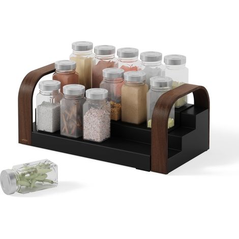 Étagère à épices à trois niveaux extensible pour cuisine Noir/noyer (1/5)