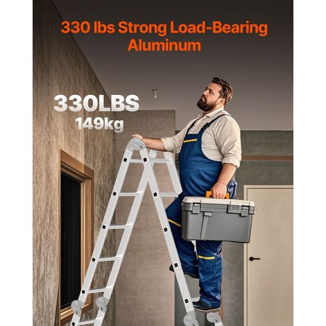 Échelle pliable multifonction 7 en 1, escabeau 3 marches réglable, échelle télescopique pliante, portée 3,6 m, charge 150 kg, aluminium, usage intérieur/extérieur (1/5)
