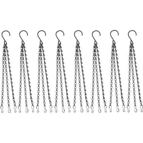 8 Pièces Chaîne Suspendue avec Clip, 40cm Métal Cintre De Panier Suspendu 3 Pattes Chaîne De Suspension De Plante pour Pot De Fleurs Jardinières Mangeoires pour Oiseaux Lanternes (Noir (1/5)