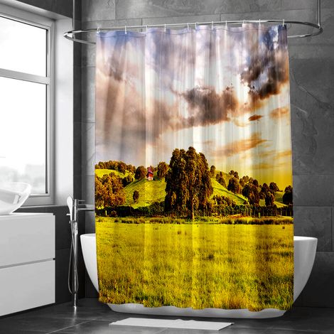Rideau de douche motif forêt tropicale et oiseaux, tissu salle de bain imperméable, 90x180 cm (1/5)