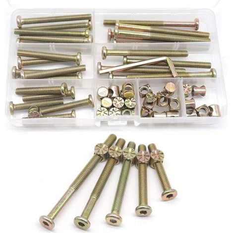 Kit de tornillos y tuercas para armazón de cama, piezas de cuna, juego de 25 tornillos para litera M6-1x40mm/ 50mm/ 60mm/ 70mm/ 80mm / 80mm/Kit de muebles