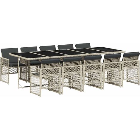 Maison Exclusive - Set Pranzo Giardino 11pz con Cuscini Grigio Chiaro Polyrattan