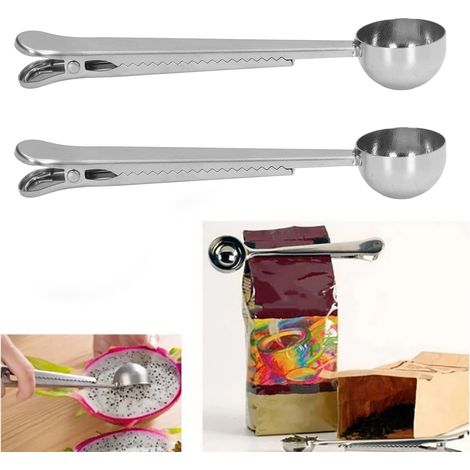 Cuillère en acier inoxydable coloré, cuillère-pince multifonction créative, pour café, lait en poudre, fermeture d'emballages alimentaires, cuillère à thé (1/5)