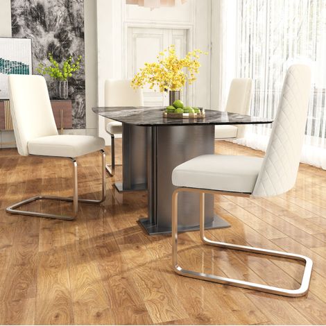 Set di 4 sedie da sala da pranzo in velluto, schienale a rombi, beige DESVIAE (1/5)