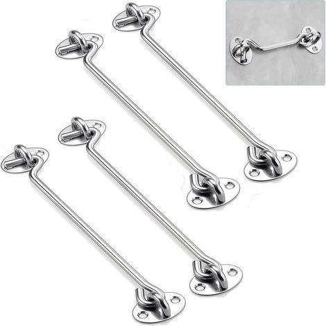Lot de 4 loquets à crochet et œillet en acier inoxydable de 8 in cm,Crochet de cabine robuste pour portes, portails, fenêtres, armoires,Comprend des vis de montage (1/5)