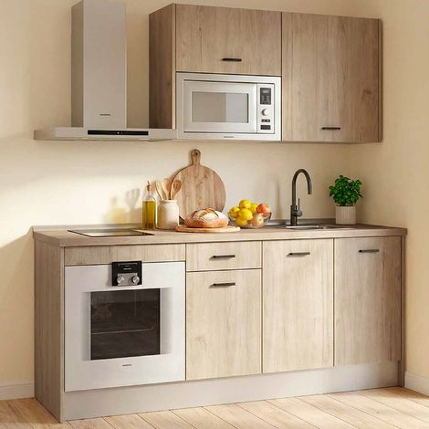 Cuisine complète 184 cm, Ensemble de meuble de cuisine coloris Chêne aurora, avec plan de travail inclus (1/5)