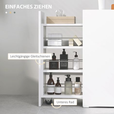 Armoire de salle de bain étroite, meuble au sol avec tiroir profond, rangement libre pour salle de bain, panneaux de particules, blanc (1/5)
