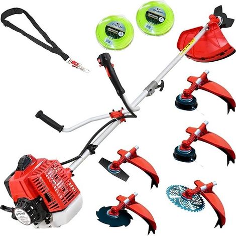 Synergy Desbrozadora Gasolina 65cc 4,9CV 6 en 1 – Motor 2 Tiempos–Discos 3 Puntas, Disco Dos Punta, Cabezales automáticos, Arnés