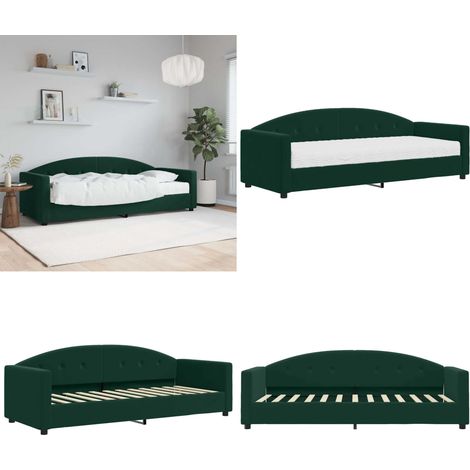 Lit de jour avec matelas vert foncé 90x200 cm velours - Canapé Convertible - Lit Deux Places - Lit Invité - Literie - Meuble Multifonction - Home & Living