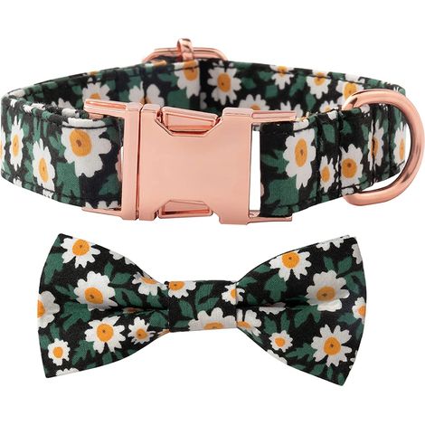 Collier Pour Chien Avec Nœud Papillon - En Coton Floral - Ajustable - Pour Chiens Petits À Grands - Rose - 1 Pièce (1/5)