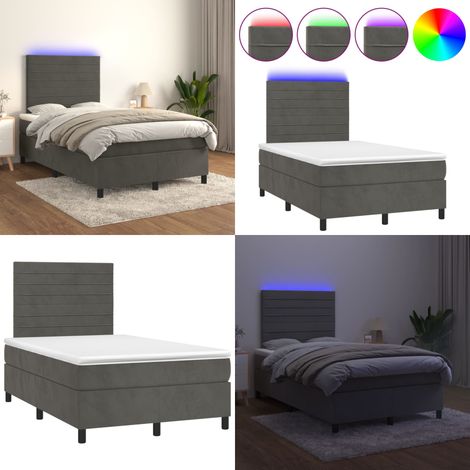 Cama box spring colchón y LED terciopelo gris oscuro 120x200 cm - Colchón con LED - Cama box spring