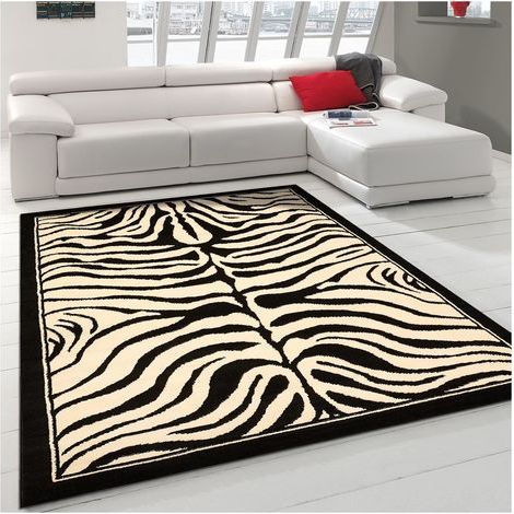 Tapis rectangulaire tissé 60x110 cm noir motif animaux – Polypropylène – Anti-acarien – Adapté chauffage par le sol – Unamourdetapis