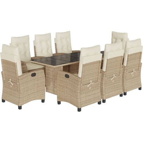 Ensemble à manger de jardin et coussins 9 pcs Mobilier de jardin beige Poly rotin (1/5)