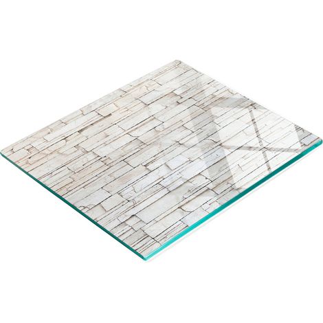 Planche à découper décorative en verre, mur en pierre blanche, 60 x 52 cm (1/5)
