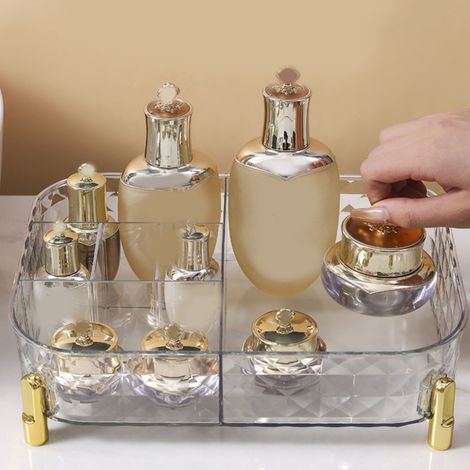 Luxuriöse Aufbewahrungsbox für den Schreibtisch, transparente Kosmetikbox für Zuhause, Aufbewahrungsorganizer fürs Schlafzimmer, Aufbewahrungskorb, Regal, luxuriöses Rautenmuster (1/5)